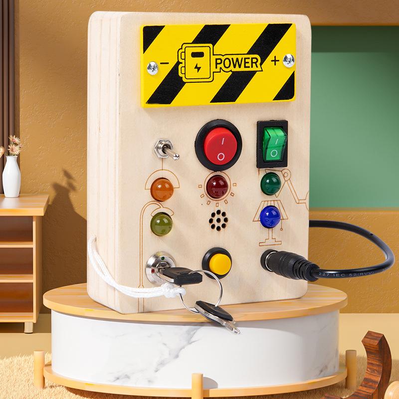 Children'S Simulation Switch Socket Led Circuit Board Montessori Early Education Analog Key Unlocking Busy Board Educational Toy