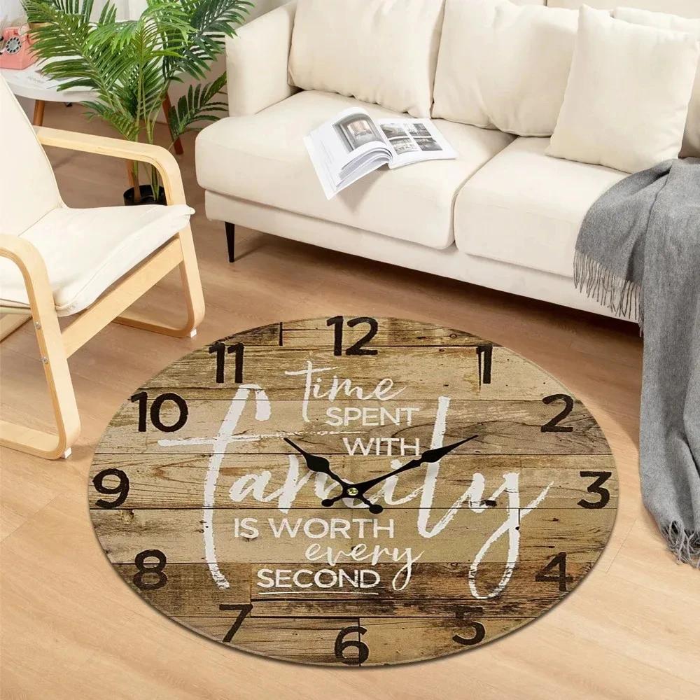 Clock Print Round Carpet Soft Circle Area Rug Non-Slip Living Room Coffee Table Sofa Floor Mat Bedroom Hanging Basket Chair Mats