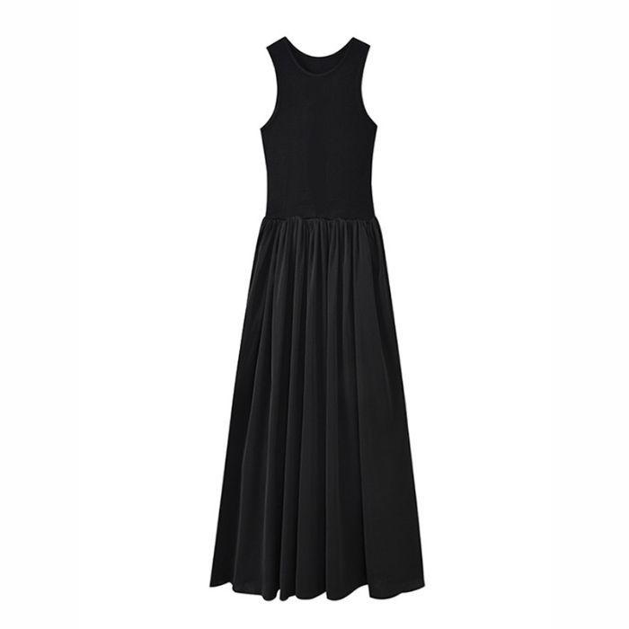 2026 Black Hepburn-Style French Sleeveless Spaghetti Strap Long Dress for Women - Spring/Summer