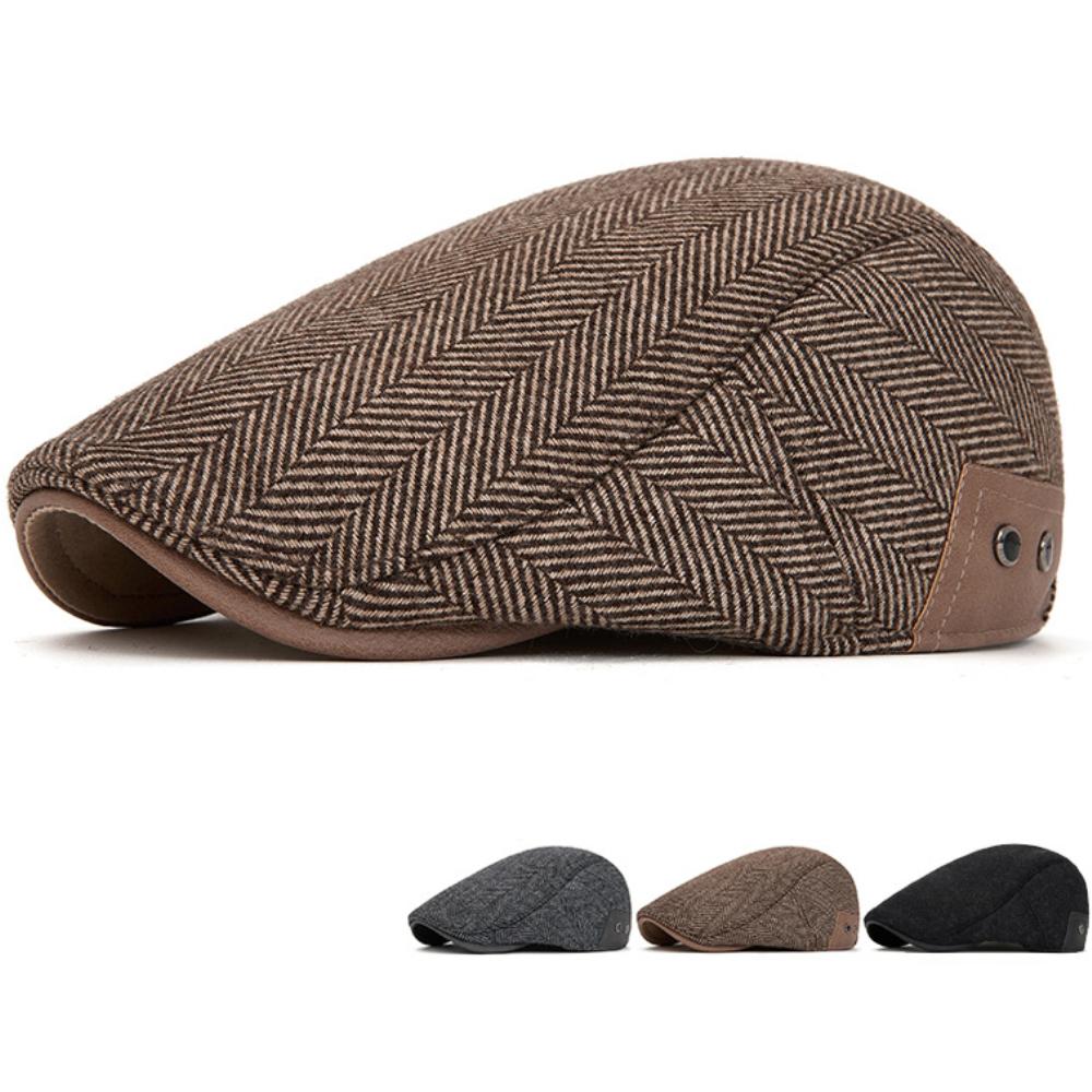 HT4979 Mens Berets Women Thick Warm Striped Autumn Winter Hat Artist Painter Adjustable Ivy Flat Cap Male Female Wool Beret Cap