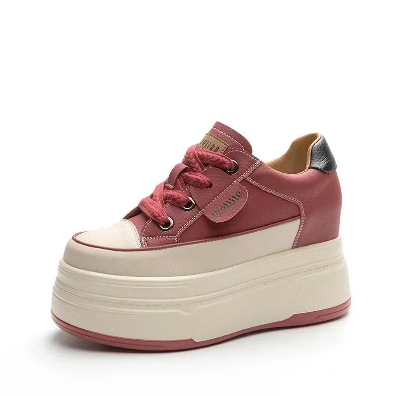 Fashion Retro 9cm Cow Suede Genuine Leather Women Vulcanized Shoes Platform Wedge Skate Boarding High Brand Heels Casual Stable Shoes