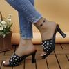 Fashion Ladies Square Heels Elegant Summer Slippers High Heels Outdoors White Leather Slender Heel Fashion Woman's Beach Slippers