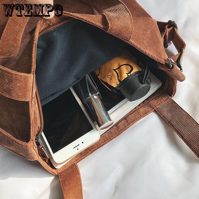 WTEMPO Women's Canvas Single Shoulder Bags Corduroy Large Capacity Crossbody Bag Female Casual Plaid Solid Color Handbags