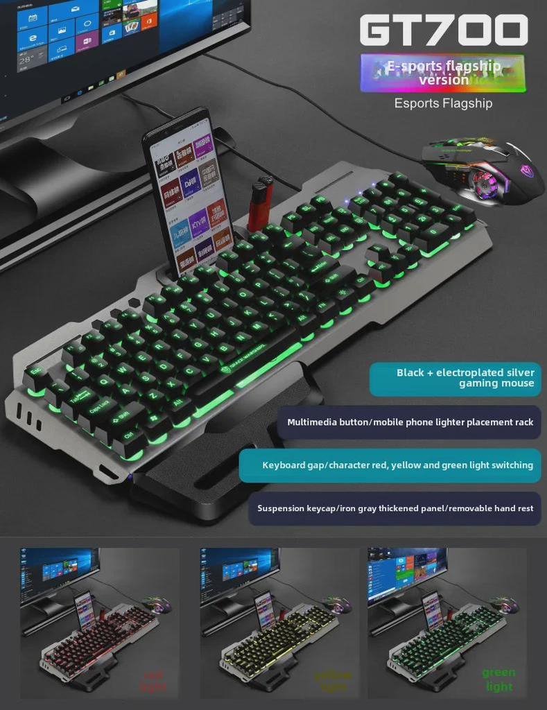 Mechanical Feel Gaming Keyboard & Mouse Set with Luminous Floating Keycaps, Metal Wired USB - Hot Sale