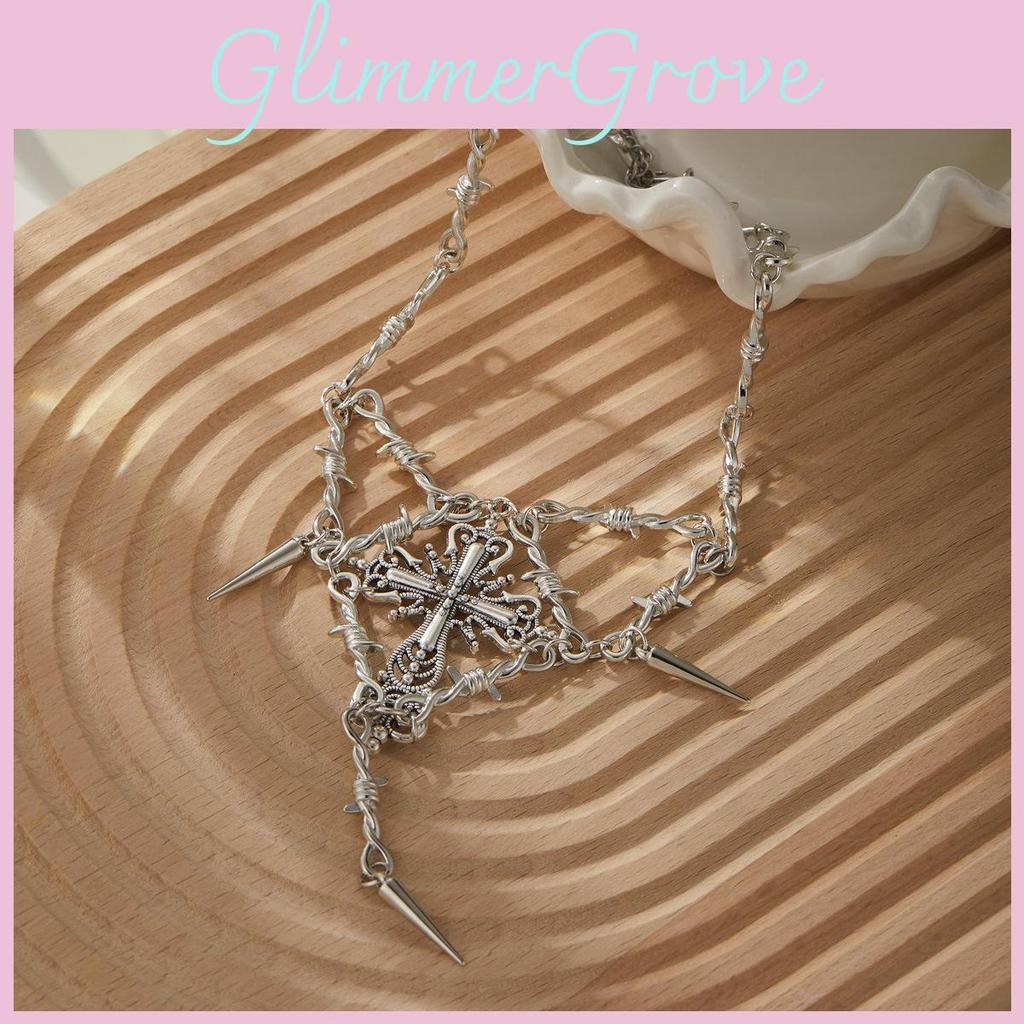 Unique Geometric Design Thorn Cross Pendant Necklace For Women Fashionable Casual Style