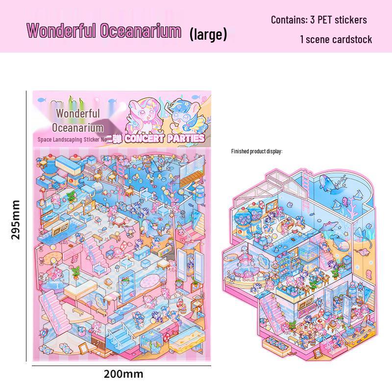 

3D Cartoon Landscape Sticker Set - Cute DIY Miniature Scene & Decompression Art