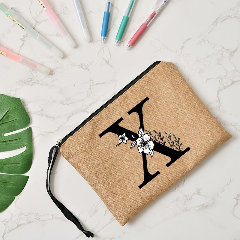 Fashion Letter Print Women Cosmetic Gift Bag Linen Zipper Pouch Travel Tote Storage Pouch Makeup Bag Classic Organizer Bag