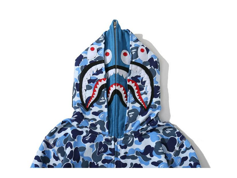 Double Hood Japanese Shark Camo Sweatshirt for Couples