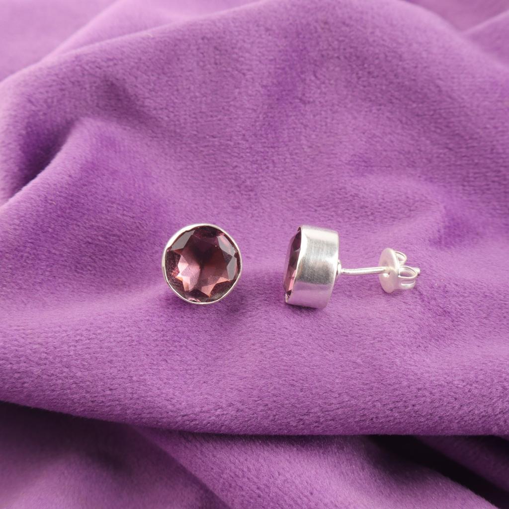 Rhodolite Gemstone Stud Post Birthday Gift Earrings Jewelry 925 Sterling Silver EE-150-9