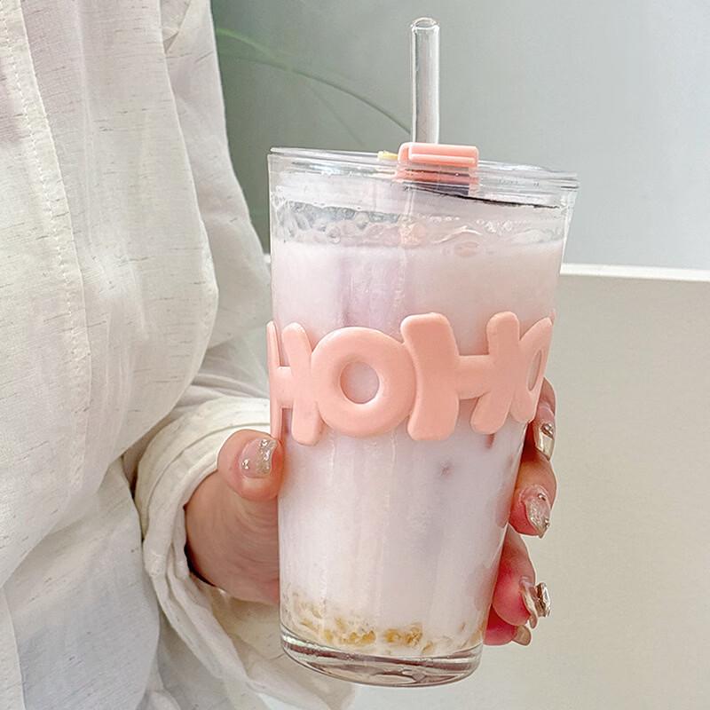 OLOEY Glass Water Cup with Straw