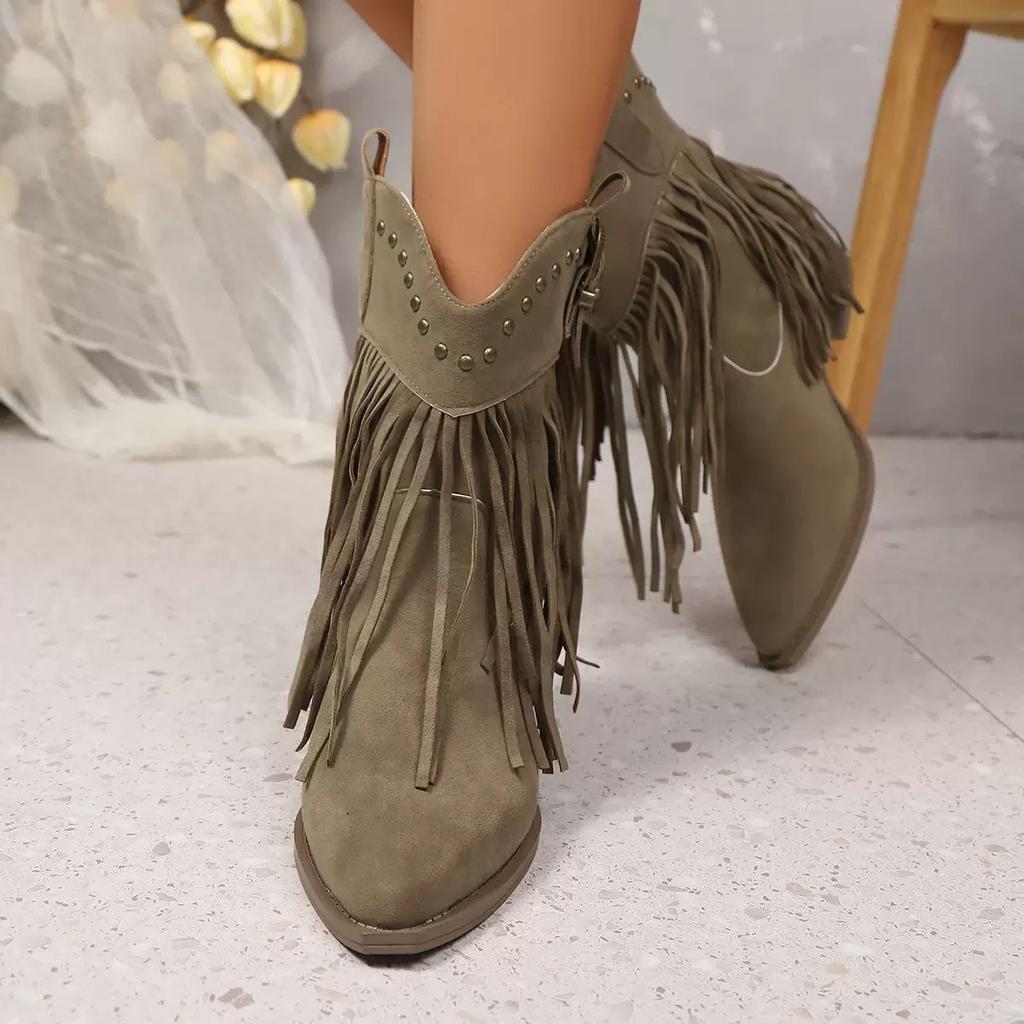 Fashion Boots for Women Temperament Pointed Toe Chelsea Boots Retro Suede Casual Boots Tassel Design Ankle Boot Bottines Femmes