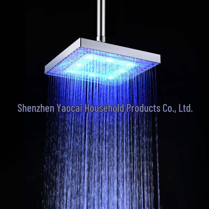 Soffione Doccia Quadrato LED Cambia Colore da 8" con Soffione Superiore Sensibile alla Temperatura - Modello 8030-C1
