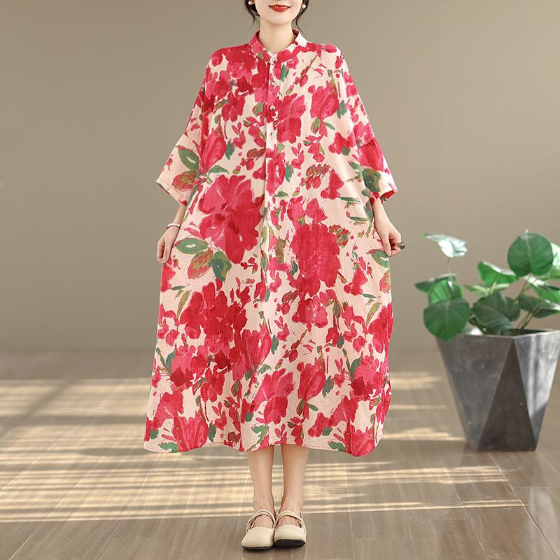 DIMANAF New 2026 Women Plus Size Spring Summer Beach Button shirt Dress Lady Loose Oversize Maxi long Floral Print Cotton
