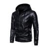 Autumn and Winter Men's Leather Jacket Leather Jacket Men's Hooded Slim Fit Motorcycle Casual Solid Color Jacket