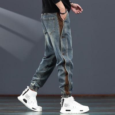 JieLeNuo Herren Locker geschnittene gespleißte Denim-Cargo-Hose
