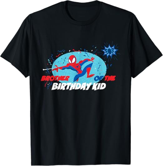 Marvel Spider-Man Toony Family Brother of the Birthday Kid T-Shirt, black