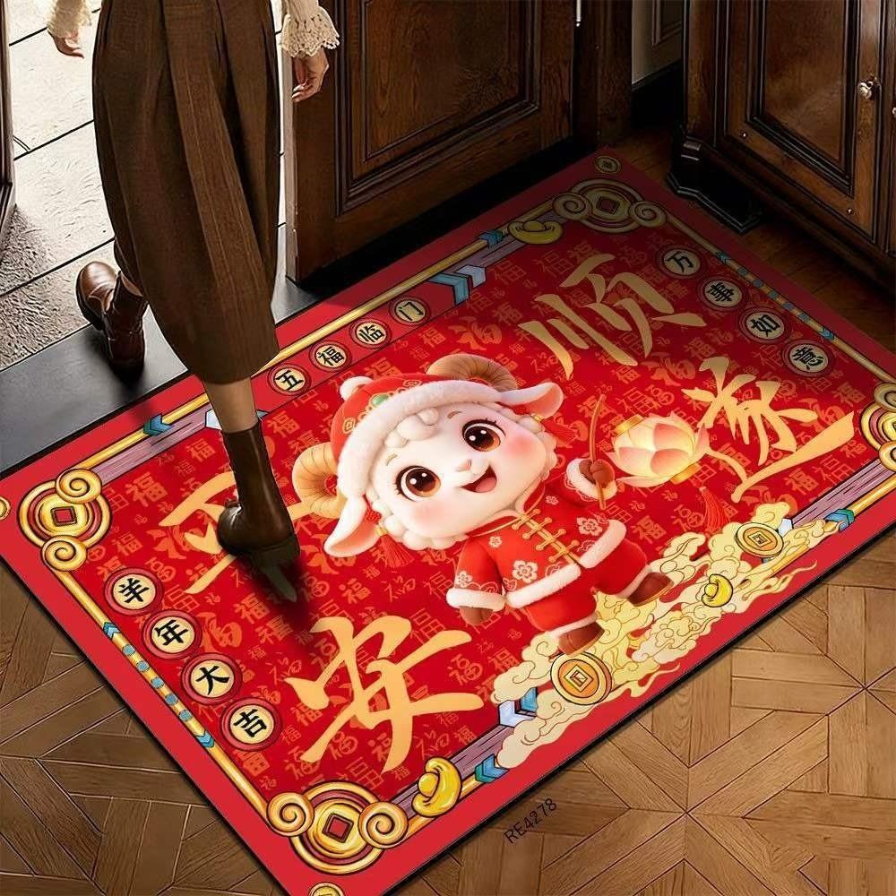 60*40cm Festive Decoration Door Mat Cartoon Front Door Decorative Carpet New Year Red Floor Mat