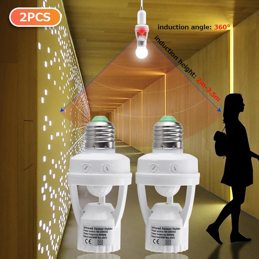 E27 PIR Motion Sensor Converter 100-240V Timer Motion Detector Base Lamp Holder With Light Control Smart Switch Bulb Socket