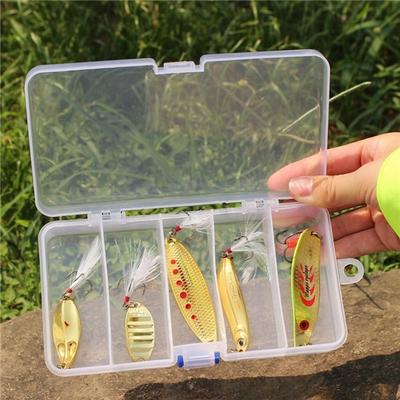 5Pcs Mixed Style Gold Spoon Fishing Lure Bait with Tackle Box