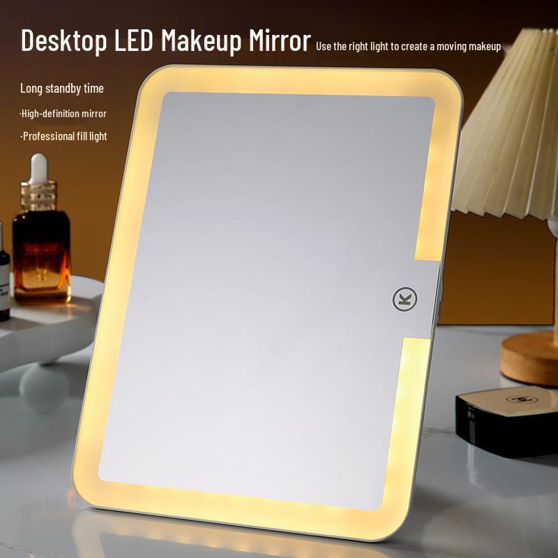 LED Lighted Makeup Mirror: Compact Desktop Vanity with Fill Light for Stylish Dorms