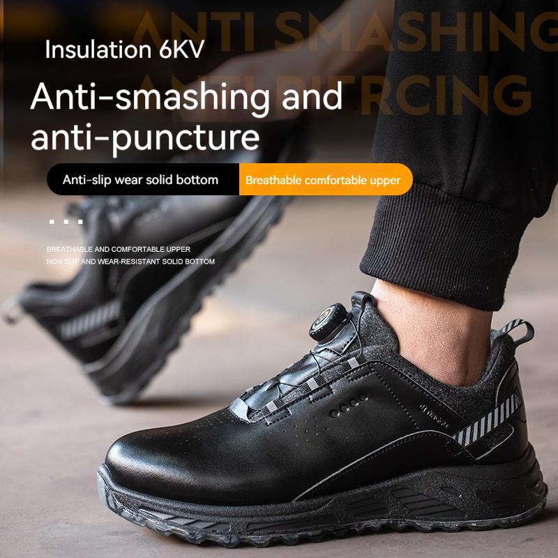 Fashion Insulation 6KV Black Leather Work Safety Shoes For Men Anti Smashing Steel Toe Cap Boots Non-slip Indestructible Male Footwear