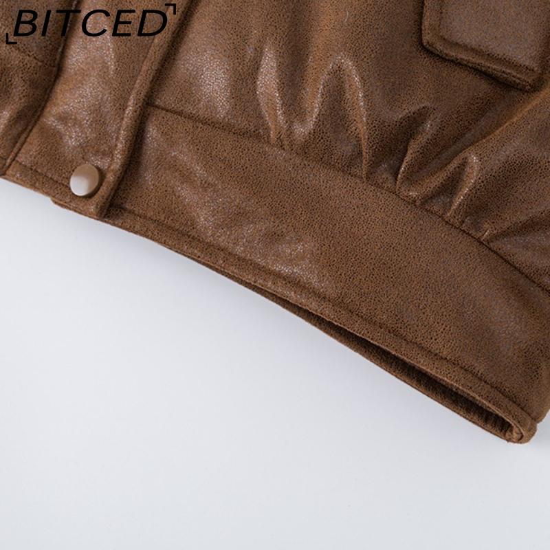 BITCED Women's Short Down Jacket with Oversized Fur Collar Winter Stylish Quilted Coat Thickened Outerwear American Style