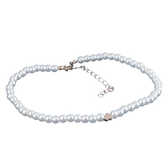 Fijne Nep Parel Choker, Elegante Kralen Ketting met Gouden Hart, Witte Kralen Choker voor Vrouwen Datum Feest Dagelijks Gebruik