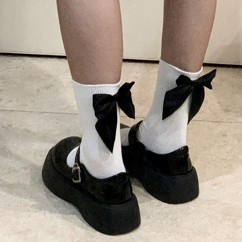 

Y2K сладкие носки с бантом Kawaii весна-лето Harajuku Jk Lolita милые белые носки в японском стиле для женщин и девочек средние носки as the picture