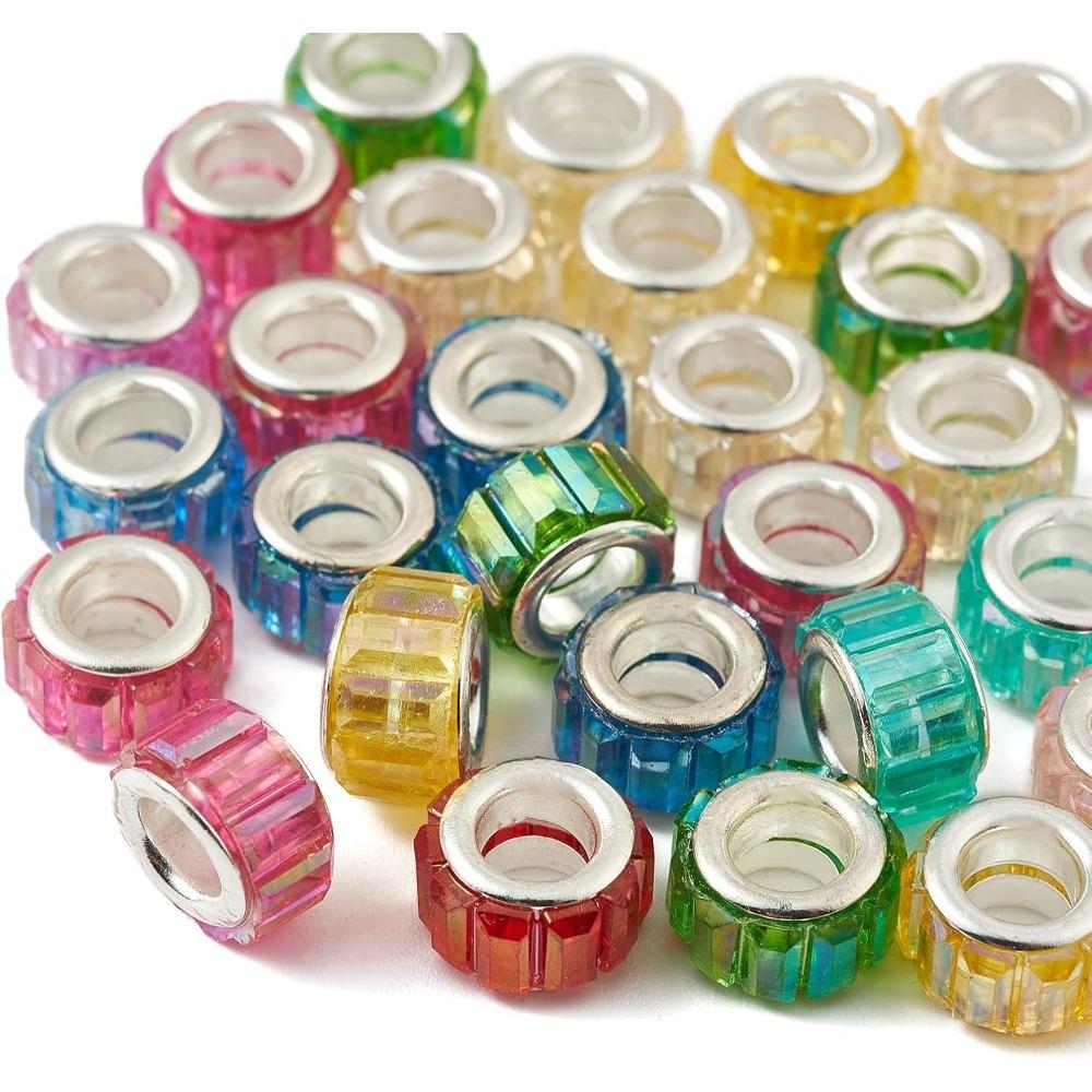 

10/25/50 шт. случайных смешанных цветов прозрачные граненые смоляные европейские бусины с большими отверстиями для изготовления ювелирных изделий, ожерелий, браслетов 10pcs