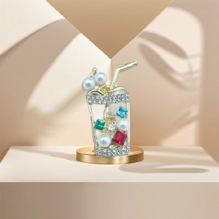 Creative Zircon Rhinestones Juice Beverage Cup Pin Brooch For Women Girls Trendy Clothing Casual Banquet Accessories