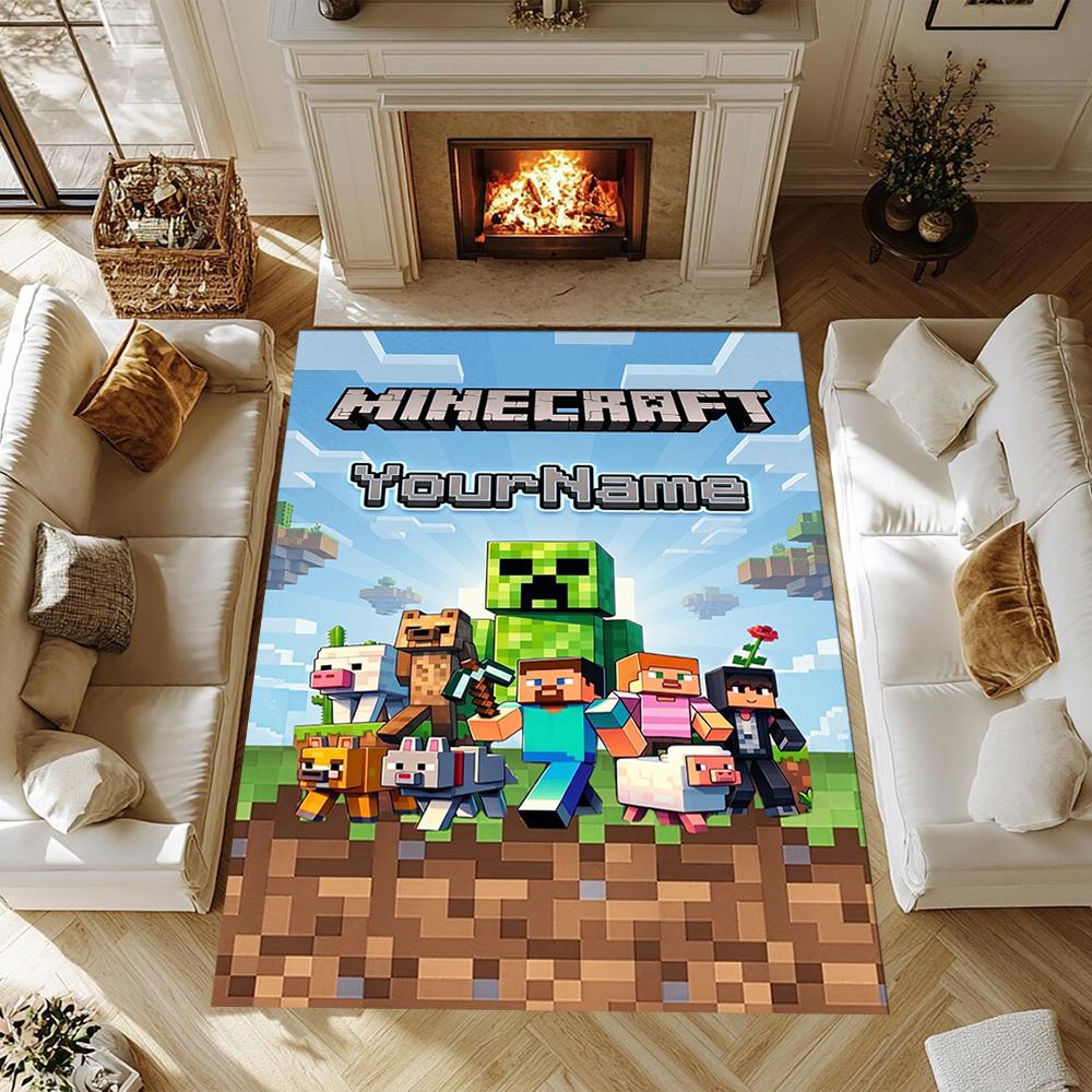 Minecraft 3 Personalized Name Carpet Perfect for Foyer Balcony Bedrooms Decorate room Anti-slip Rug Anime Office Decor