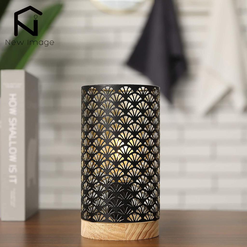 Fan Pattern Hollow Table Lamps Warm Light Vintage Lamp Lantern Bedroom Bedside Desk Light For Wedding Home Decor