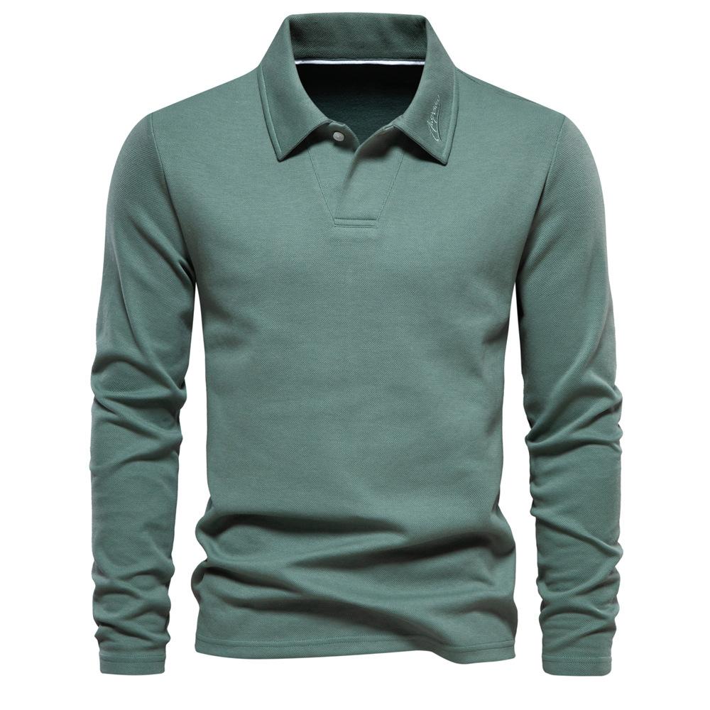 Polo da uomo primavera e autunno, nuova camicia casual a maniche lunghe con colletto tinta unita, tendenza, con risvolto.