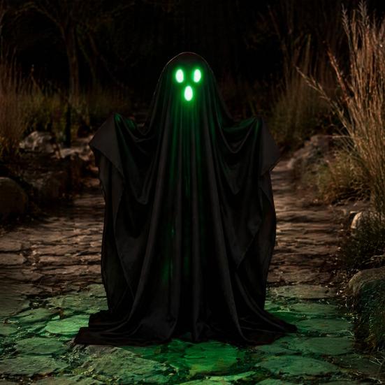 Lawn Ghost Decorations Halloween Light Up Decoration, Lighted Spooky with String Light, Standing Black for Outdoor Garden Yard Porch Decor