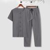 Men's Retro Cotton Linen Short-sleeved T-shirt Top Loose Pants Two-piece Suit