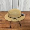 European and American Style Concave and Convex Top Straw Woven Flat-brimmed Top Hat for Women's Summer New Light Luxury Wax Leather Rope Strap Beach