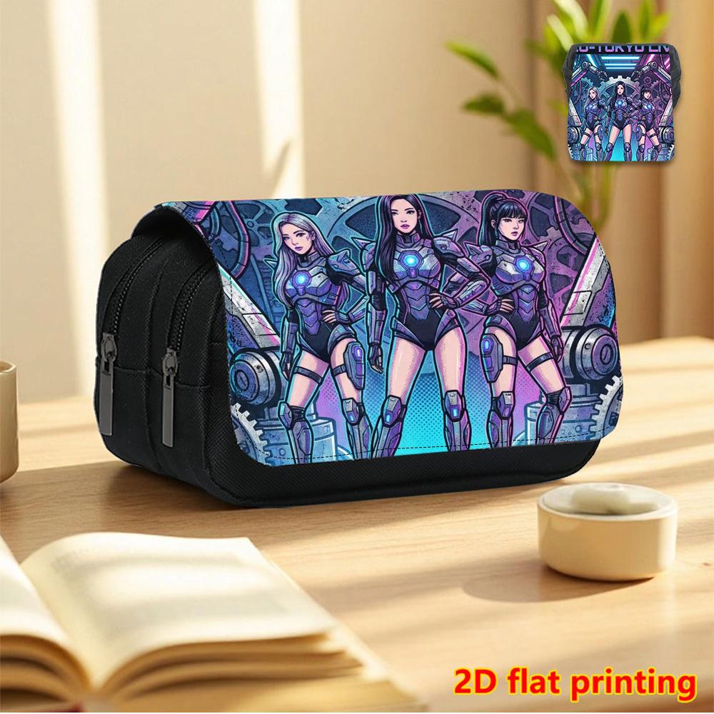 1pc 1pcs Futuristic Mechanical-Themed Double-Layer Flip-Top Case Suitable for School, Travel & Office - Large Capacity Multi-Functional Pencil Box & M
