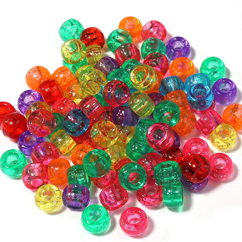 TX80 100pcs 6*9mm New Multiple Models Round Acrylic Exquisite Handmade Scattered Beads Big Hole Spacer Hair Bead Jewelry DIY