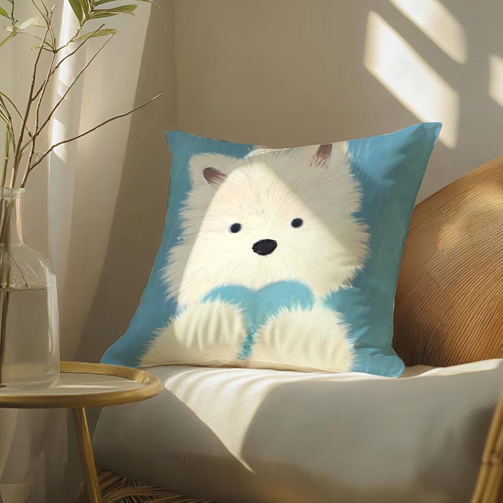 Cute Oil Painting Dog Cushion Cover Soft Short Plush Pillow Cover Smooth Cozy Texture Aesthetic Cushion Case Home Decor