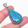 Natural Rainbow Calsilica Gemstone 925 Sterling Silver Pendant 1.85" AP-15233