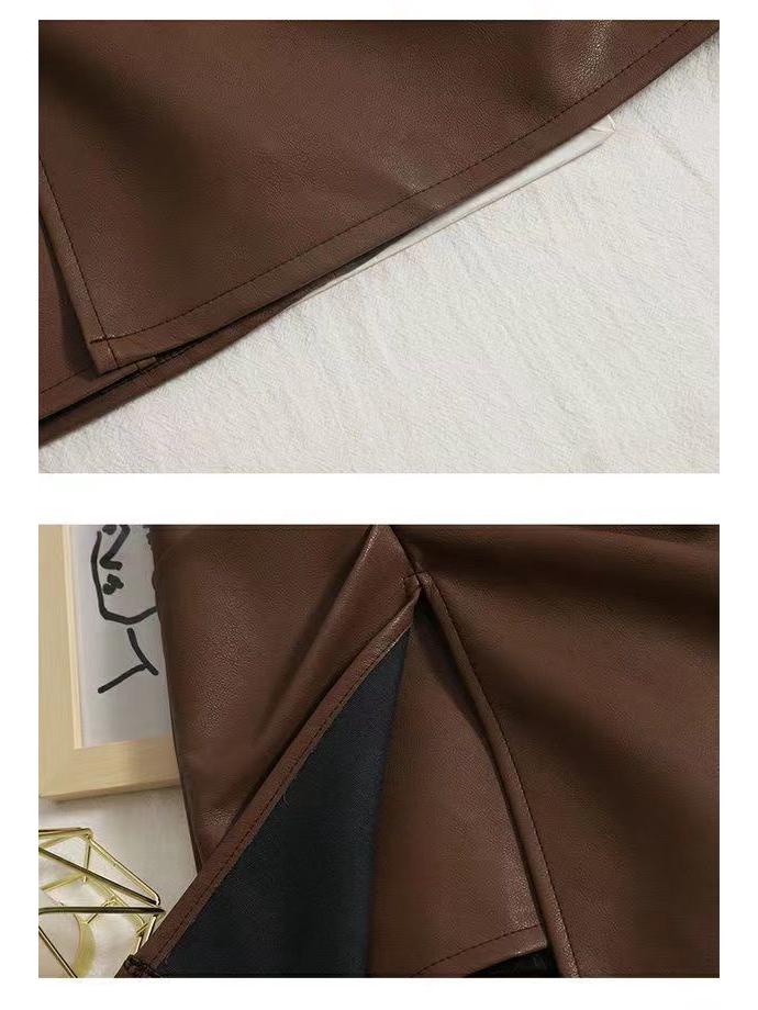 Women's High Waist Slit Pleated PU Mini Skirt - Slimming A-Line, Anti-Exposure, Hip-Hugging