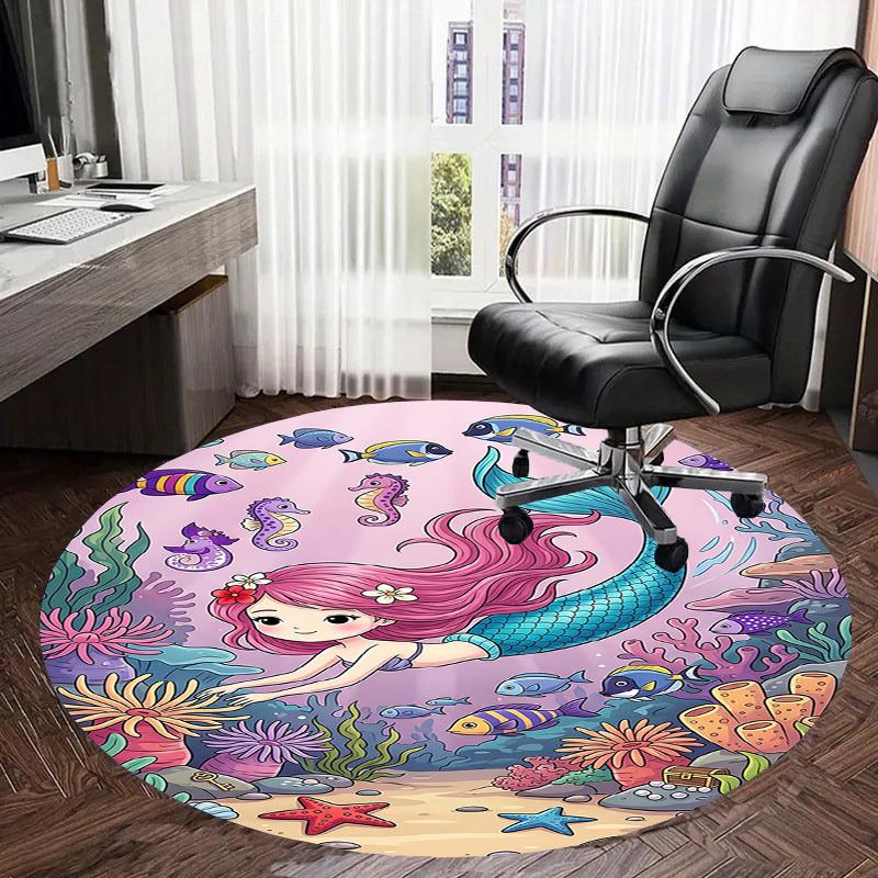 1PC mermaid ocean Non-Slip Floor Round carpet, Office, family, bedroom, Large Area Rug Indoor Rugs, Vibrant Colors-Z0493