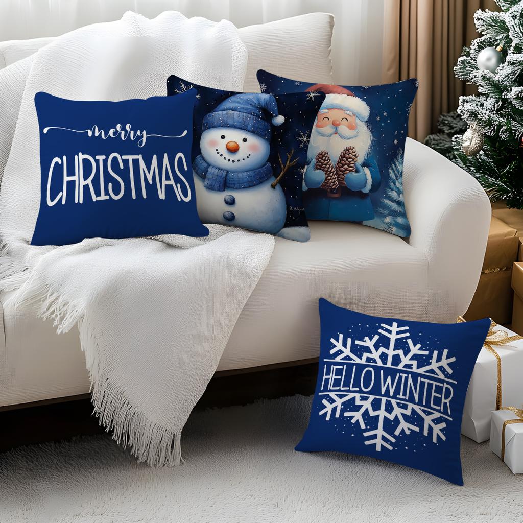 Christmas Snowman And Dwarves Pillowcase Bedroom Sofa Cushion Cover 100% Polyester Living Room Cushion Pillowcase Home Decor