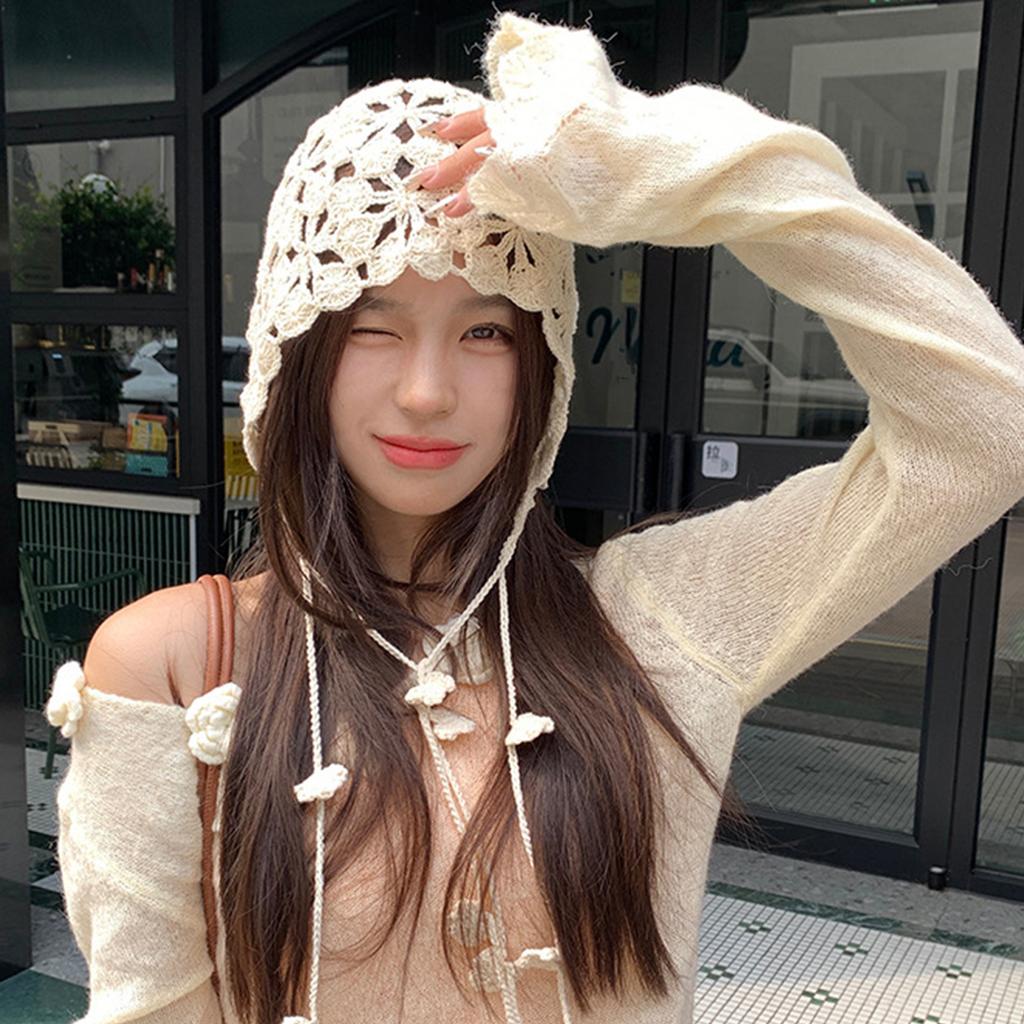 Handmade Crochet Hat Hollows Out Cotton Knitted Hat Women Fashion Hat for Spring and Autumn
