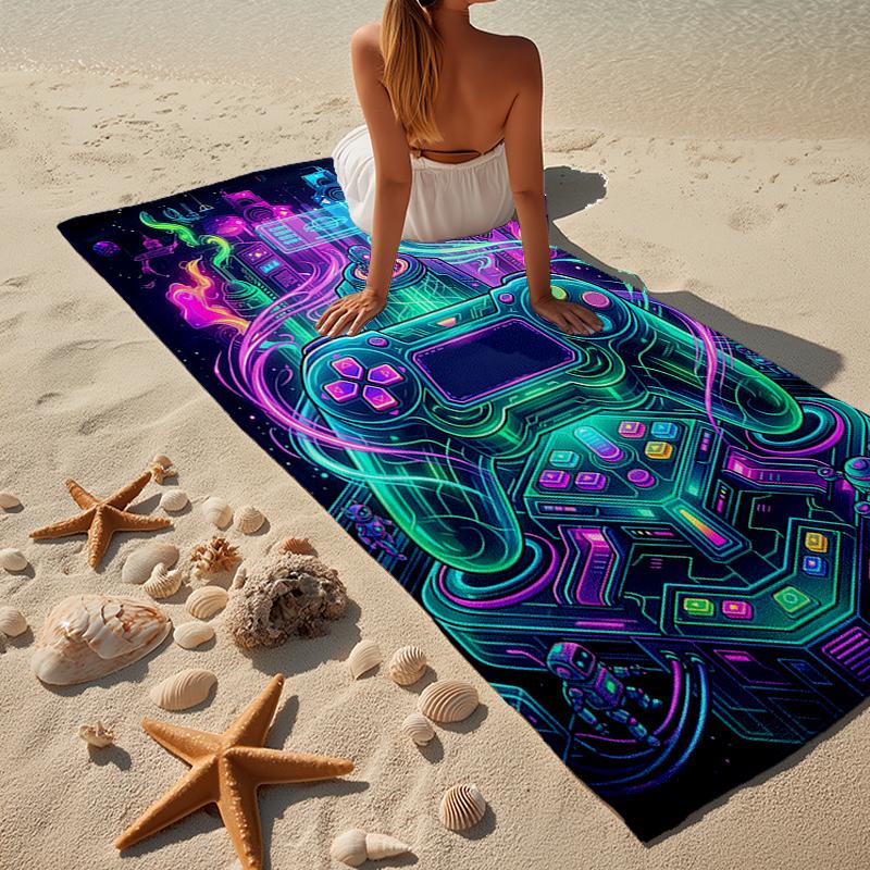 Neon Gaming Controller Beach Towel, Super Soft Microfiber, Gift for Her/Him, Birthday, for Pool, Beach, Travel, Home Decor Fan gifts