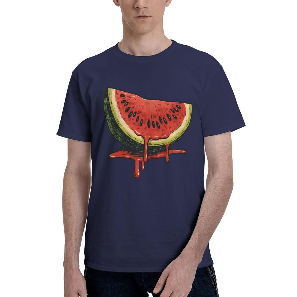 Juicy Slice Melting Summer Art Mens Watermelon print Fashion Tees Short Sleeve Crew Neck Pure Cotton Printed Clothes TShirt