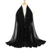 Women's Solid Chiffon Pearl Scarf, Elegant Beaded Hijab Shawl, Muslim Headscarf for Daily/Party