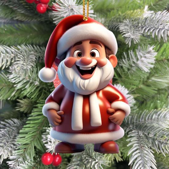 Santa Claus Ornaments 2D Cartoon Santa Claus Acrylic Pendant Xmas Tree Hanging Decoration for Holiday Tree Decor