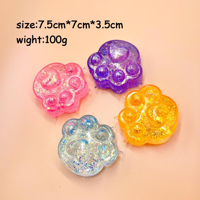 4Pcs Kids Anti-stress Soft TPR Slow Rebound Sequins Maltose Pinch Toy Stress Relief Elastic Squeezing Colored Cat Paw Decompression