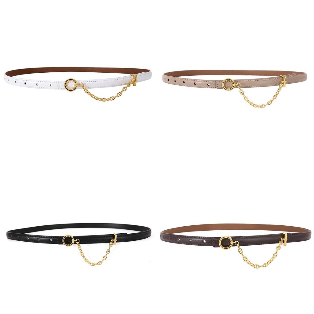 Womens Leather Belt With Metal Chain Decor For Elegant Dress And Suit Styling